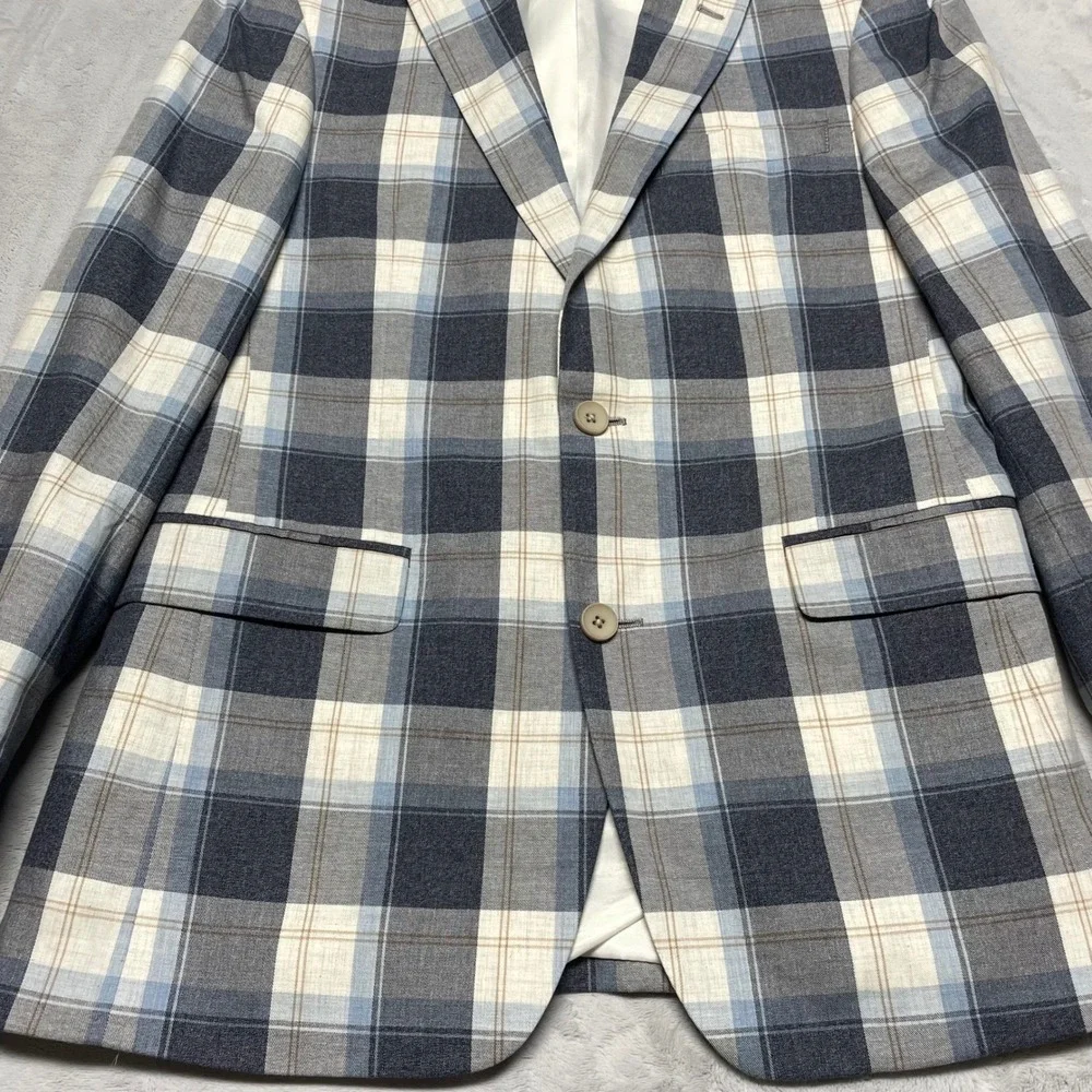 Tommy Hilfiger Mens Blazer 38R Blue Plaid Cotton Two Button‎ Sport Coat
